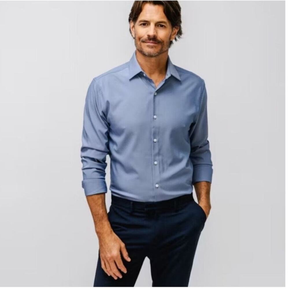 Ministry of Supply Aero Zero Dress Shirt Blue Chambray Performance Button Down